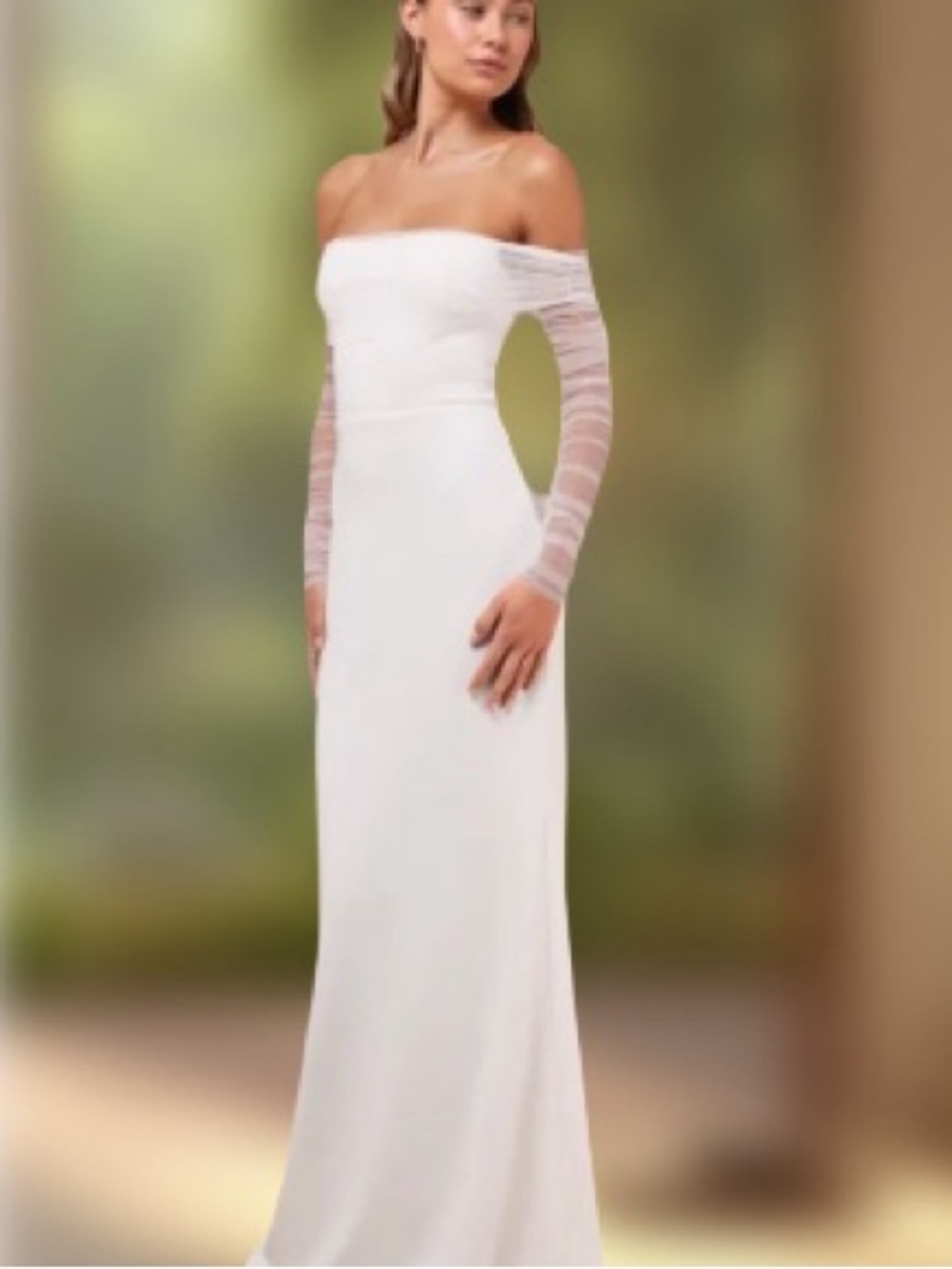 New Lulus Beautifully Beloved Elegant Off-Shoulder Gown  Long Sleeves Sz XL